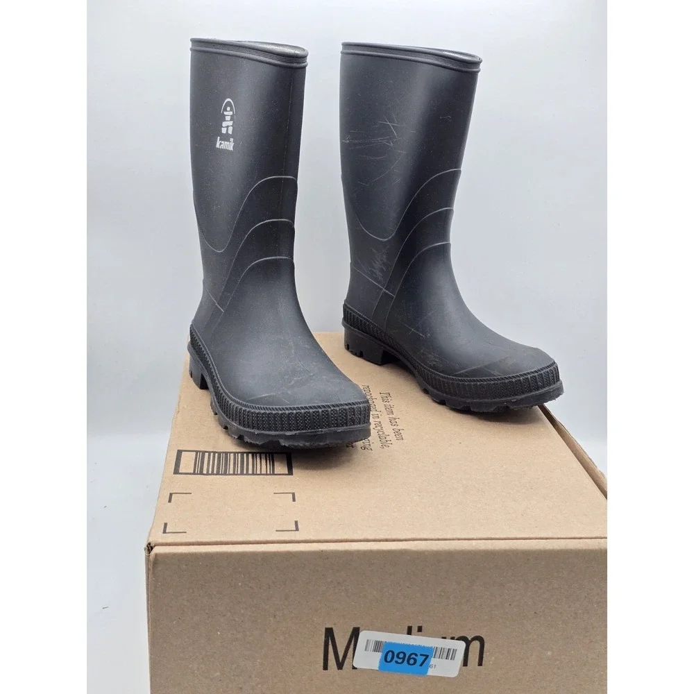Kamik Stomp Rain Boots Black Kids Youth Boys Girls Size 4 Waterproof